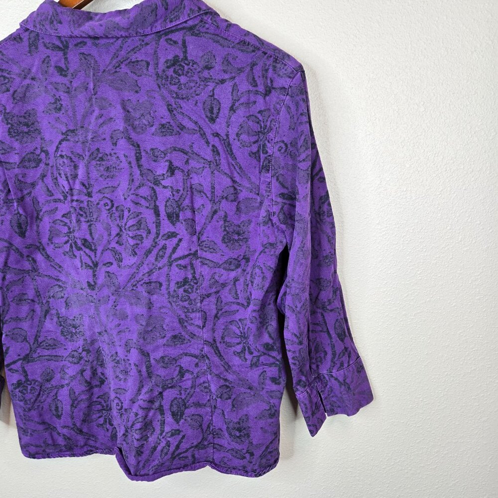 Tianello Distressed Women's Purple Floral Button-Up Shirt Size M - Picture 5 of 9
